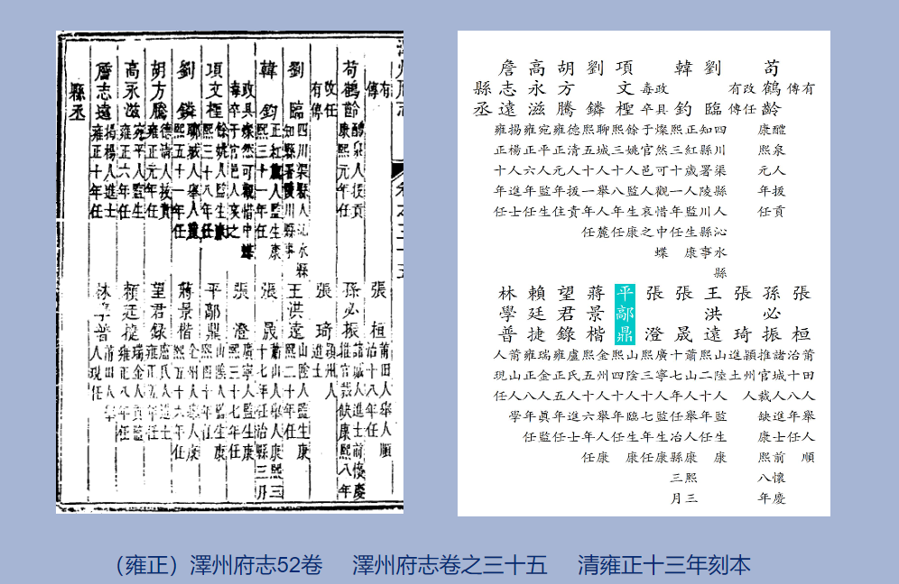 康熙三十五年（1696年），由知县平鄗鼎主修，由李璜主纂，成书八卷付刊。